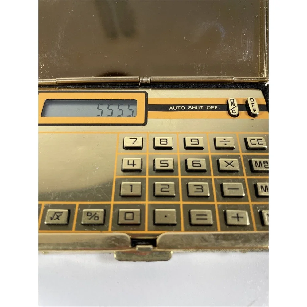 Rare Vintage Gold Canyon Ranch Pocket Calculator with Business Card Holder